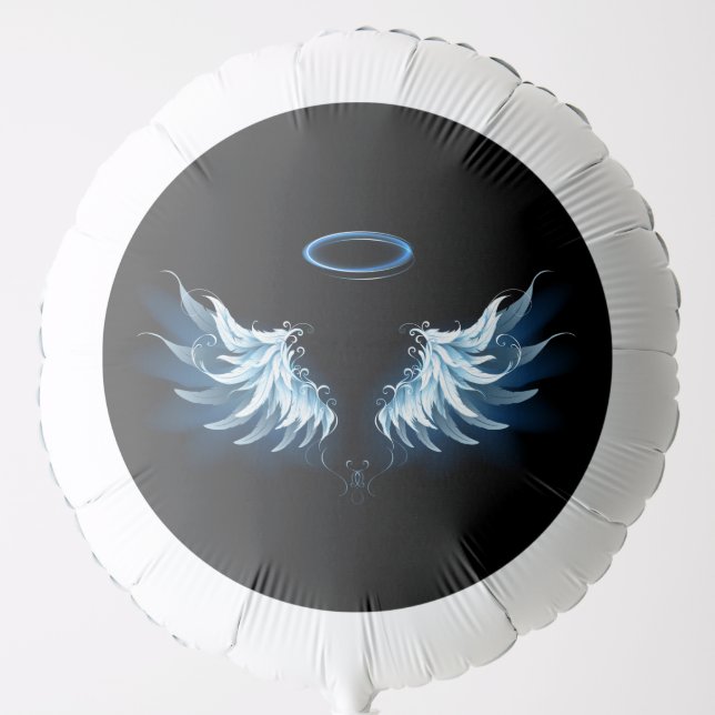 Blue Glowing Angel Wings on black background Balloon (Front)