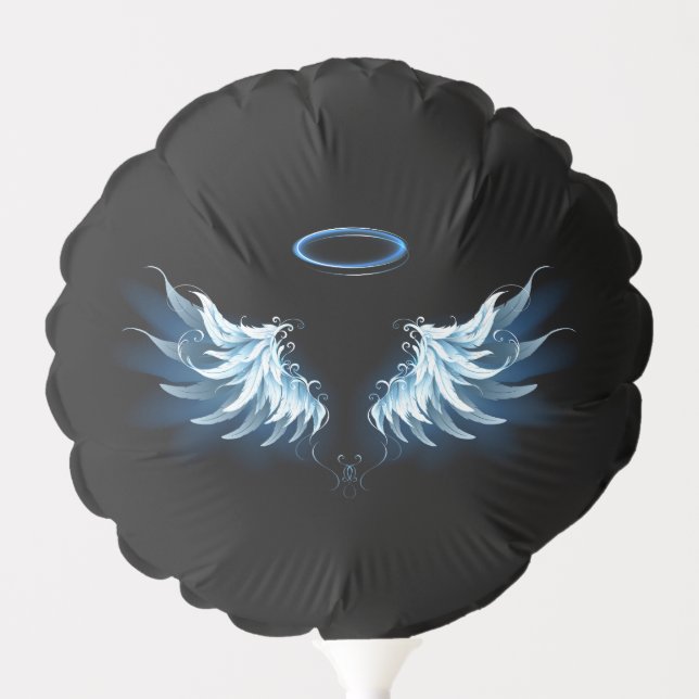 Blue Glowing Angel Wings on black background Balloon (Front)