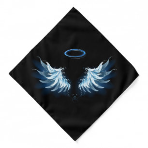 Blue Glowing Angel Wings on black background Bandana