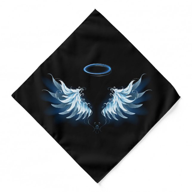 Blue Glowing Angel Wings on black background Bandana (Front)