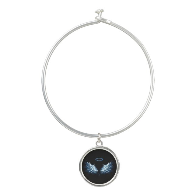 Blue Glowing Angel Wings on black background Bangle Bracelet (Front)