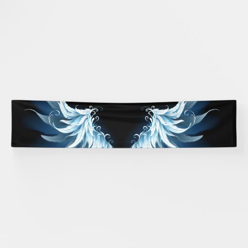 Blue Glowing Angel Wings on black background Banner