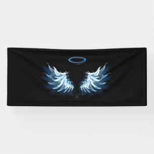 Blue Glowing Angel Wings on black background Banner