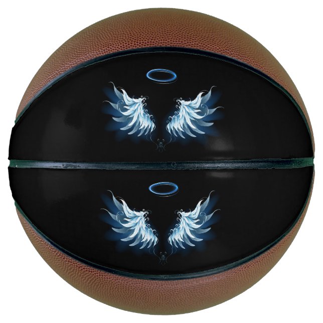 Blue Glowing Angel Wings on black background Basketball (Front)