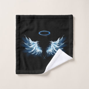 Blue Glowing Angel Wings on black background Bath Towel Set