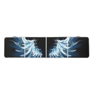 Blue Glowing Angel Wings on black background Beer Pong Table