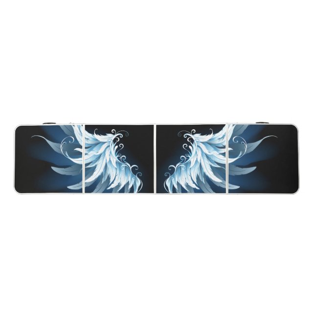 Blue Glowing Angel Wings on black background Beer Pong Table (Top)