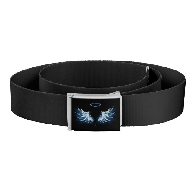 Blue Glowing Angel Wings on black background Belt (Coil)