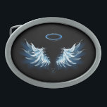 Blue Glowing Angel Wings on black background Belt Buckle<br><div class="desc">Light, artistic, blue angel wings on a black background. Angel wings.</div>