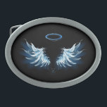 Blue Glowing Angel Wings on black background Belt Buckle<br><div class="desc">Light,  artistic,  blue angel wings on a black background. Angel wings.</div>