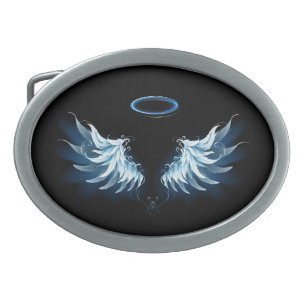 Blue Glowing Angel Wings on black background Belt Buckle