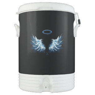 Blue Glowing Angel Wings on black background Beverage Cooler