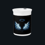 Blue Glowing Angel Wings on black background Beverage Pitcher<br><div class="desc">Light,  artistic,  blue angel wings on a black background. Angel wings.</div>