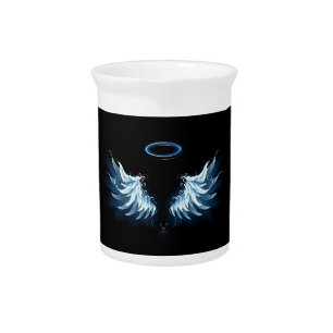 Blue Glowing Angel Wings on black background Beverage Pitcher
