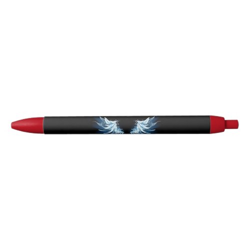 Blue Glowing Angel Wings on black background Black Ink Pen
