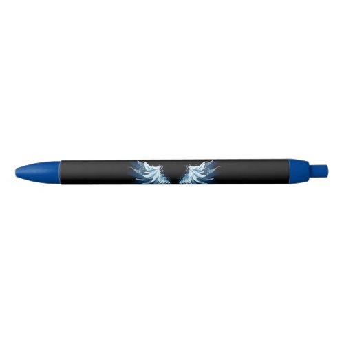 Blue Glowing Angel Wings on black background Black Ink Pen