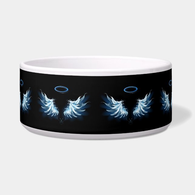 Blue Glowing Angel Wings on black background Bowl (Front)