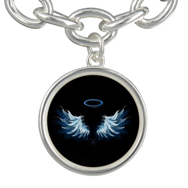 Blue Glowing Angel Wings on black background Bracelet (Design)