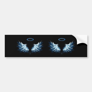 Blue Glowing Angel Wings on black background Bumper Sticker