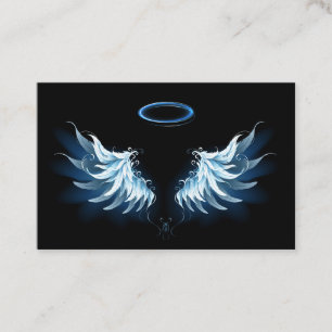 Blue Glowing Angel Wings on black background Business Card