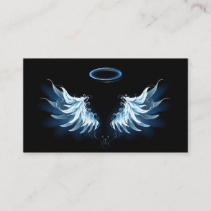 Blue Glowing Angel Wings on black background Business Card