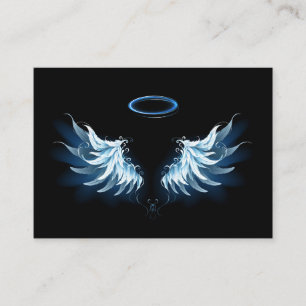 Blue Glowing Angel Wings on black background Business Card