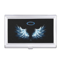 Blue Glowing Angel Wings on black background