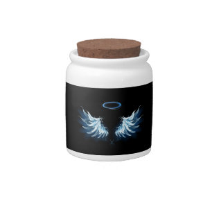 Blue Glowing Angel Wings on black background Candy Jar