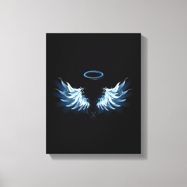 Blue Glowing Angel Wings on black background Canvas Print (Front)