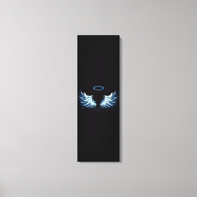 Blue Glowing Angel Wings on black background Canvas Print (Front)