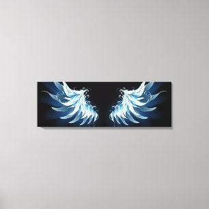 Blue Glowing Angel Wings on black background Canvas Print