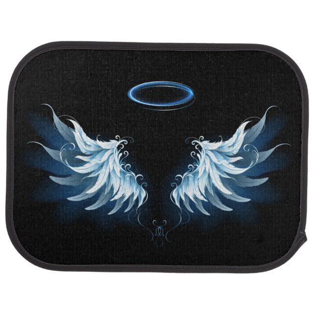 Blue Glowing Angel Wings on black background Car Floor Mat (Rear)