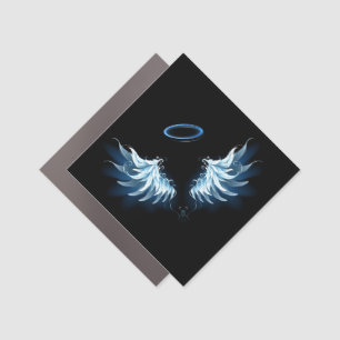 Blue Glowing Angel Wings on black background Car Magnet
