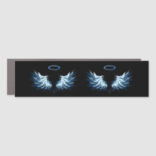Blue Glowing Angel Wings on black background Car Magnet