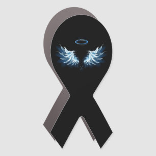 Blue Glowing Angel Wings on black background Car Magnet