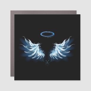 Blue Glowing Angel Wings on black background Car Magnet