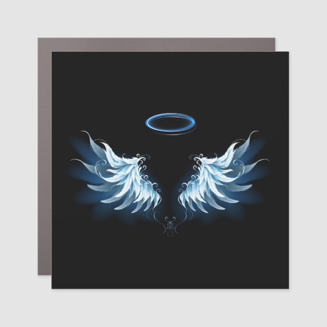 Blue Glowing Angel Wings on black background Car Magnet (Front)