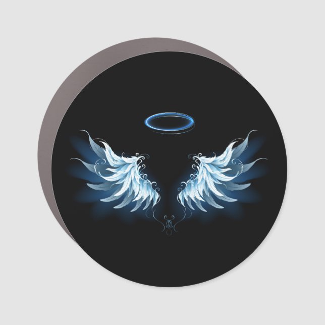 Blue Glowing Angel Wings on black background Car Magnet (Front)