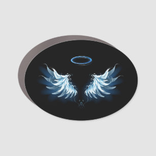 Blue Glowing Angel Wings on black background Car Magnet