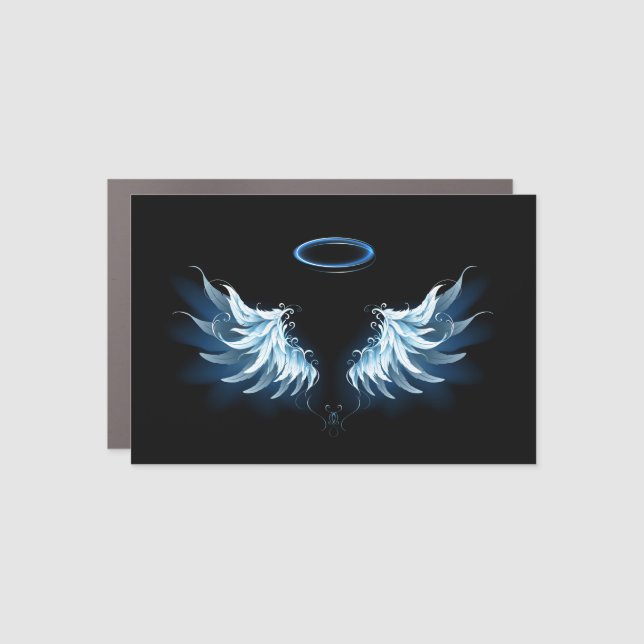 Blue Glowing Angel Wings on black background Car Magnet (Front)