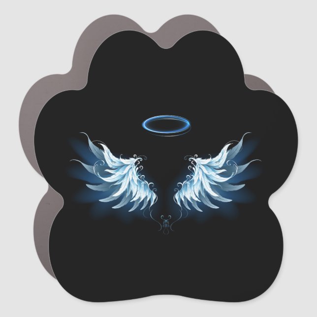 Blue Glowing Angel Wings on black background Car Magnet (Front)