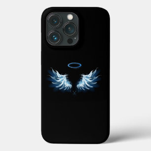 Blue Glowing Angel Wings on black background iPhone 13 Pro Case