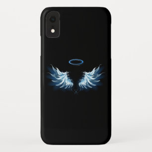 Blue Glowing Angel Wings on black background iPhone XR Case