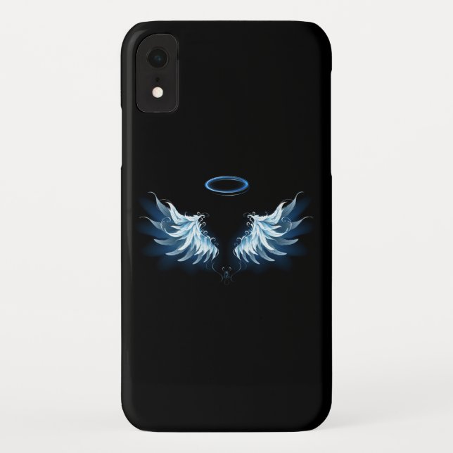 Blue Glowing Angel Wings on black background Case-Mate iPhone Case (Back)