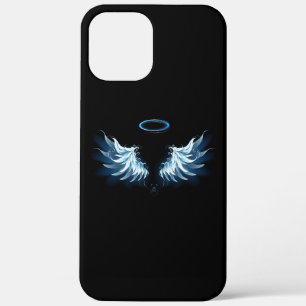 Blue Glowing Angel Wings on black background iPhone 12 Pro Max Case
