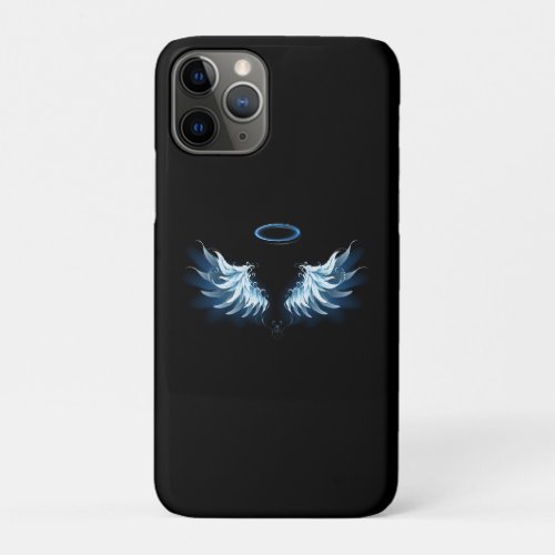 Blue Glowing Angel Wings on black background iPhone 11 Pro Case