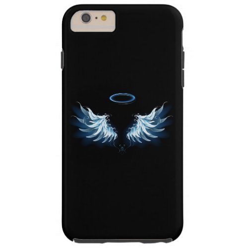 Blue Glowing Angel Wings on black background Tough iPhone 6 Plus Case