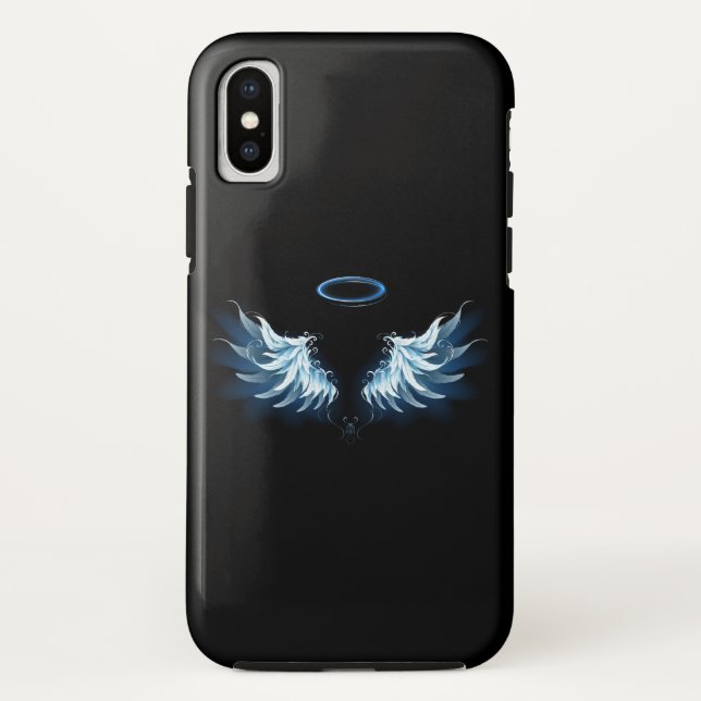 Blue Glowing Angel Wings on black background Case-Mate iPhone Case (Back)