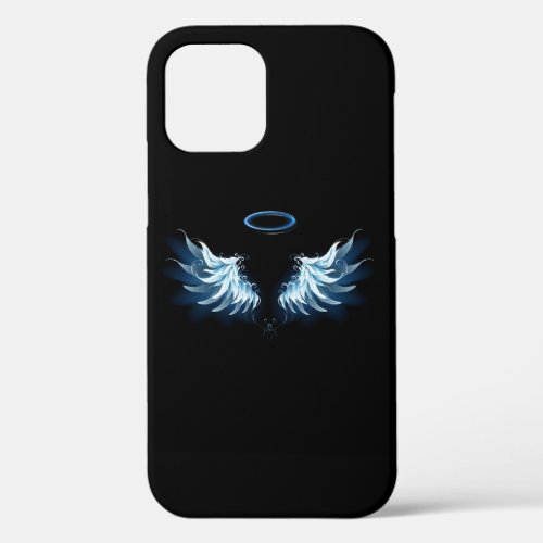 Blue Glowing Angel Wings on black background iPhone 12 Pro Case
