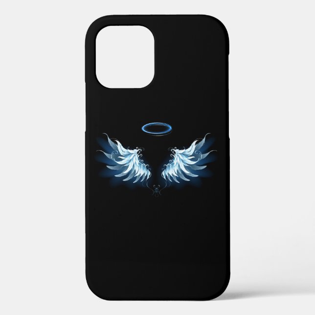 Blue Glowing Angel Wings on black background Case-Mate iPhone Case (Back)